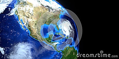 Extremely detailed and realistic high resolution 3d illustration of Hurricane Dorian approaching the US east coast. Shot from Stock Photo