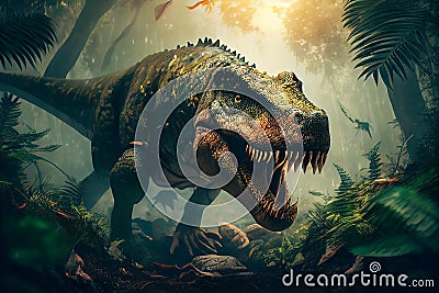 Extremely detailed and realistic illustration of dinosaur, t rex.generative ai Cartoon Illustration