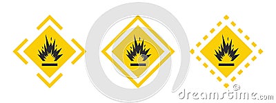 Extremely explosive materials. Caution warning sign explosives liquids or materials. Explosives substances icons set. Vector icons Vector Illustration