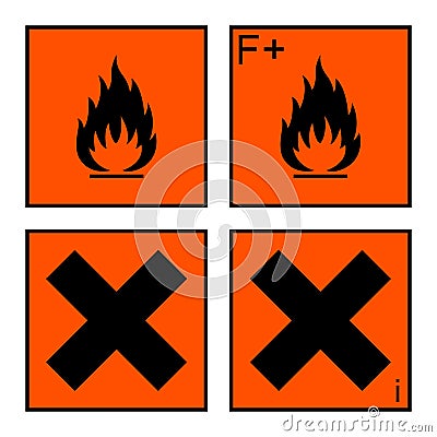 Extremely flammable and harmful sign set Vector Illustration