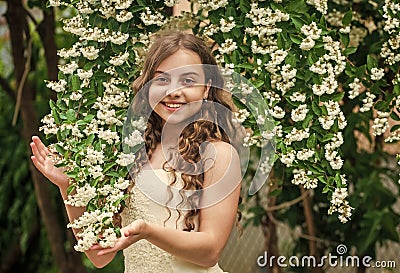 Extremely happy. park jasmine flower. beautiful prom queen. look as princess. bridesmaid. childhood happiness. girls Stock Photo