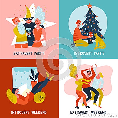 Extrovert Introvert Design Concept Vector Illustration