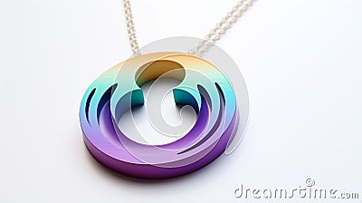 Extruded Design Rainbow Pendant Necklace With Hollow Circle Stock Photo