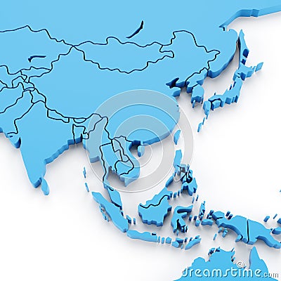 Extruded map of Asia with national borders Stock Photo