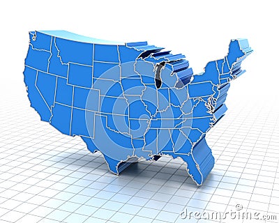 Extruded map of USA with state borders Stock Photo