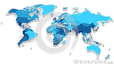 Extruded World map with countries Vector Illustration