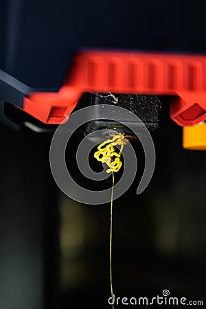 Extruder or 3d print head with pla filament, nozzle Stock Photo