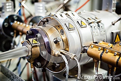 Extruder machine for extrusion of plastic material, close-up view Stock Photo