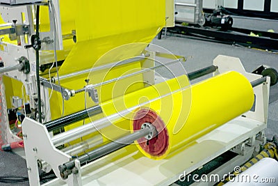 Extruder of polyethylene for process production of plastic bags Stock Photo