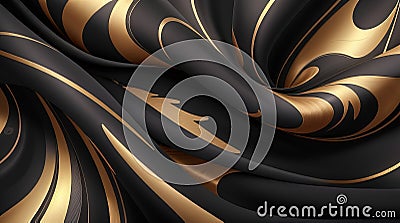 Exude Elegance with Our Luxurious Black Satin Silk Swirl Wave Texture Backdrop. Stock Photo