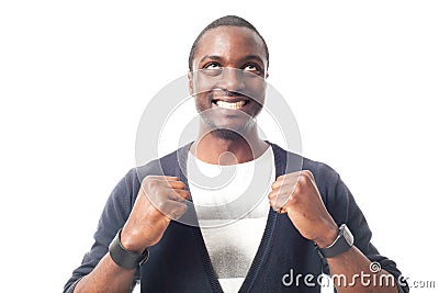 Exultant casual dressed afro-american man. Stock Photo