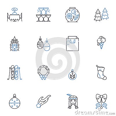 Exultant New Year line icons collection. Celebratory, Joyful, Festive, Resolutions, Optimistic, Cheerful, Rejuvenating Vector Illustration