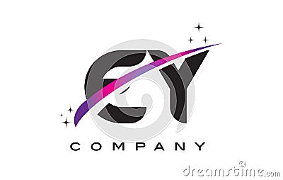 EY E Y Black Letter Logo Design with Purple Magenta Swoosh Vector Illustration