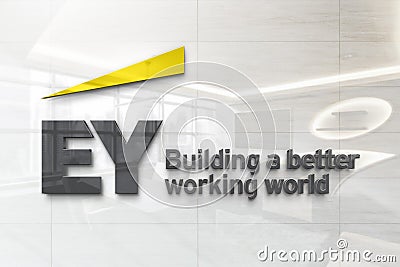 Ey on glossy office wall realistic texture Editorial Stock Photo