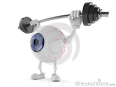 Eye ball character lifting heavy barbell Cartoon Illustration