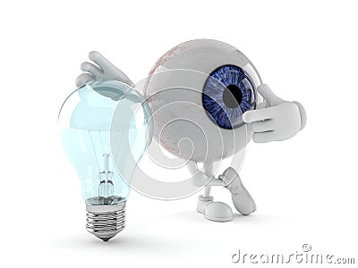 Eye ball character with light bulb Cartoon Illustration