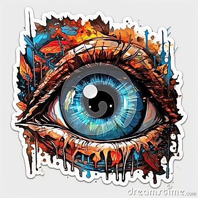 eye big tattoo sticker illustration Halloween scary creepy horror crazy devil Cartoon Illustration