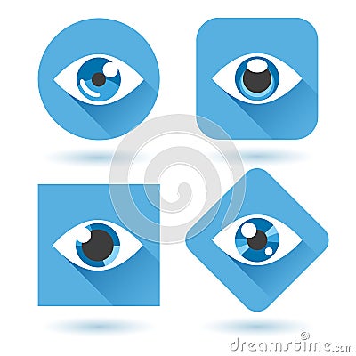 Eye blue flat icons set Vector Illustration