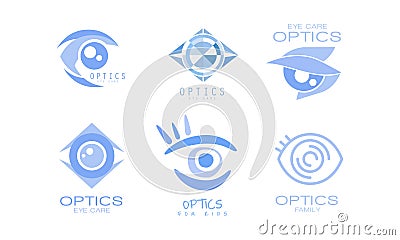 Eye Care Optics Logos Collection, Kids Clinic or Ophthalmology Cabinet Badges Vector Illustration Vector Illustration