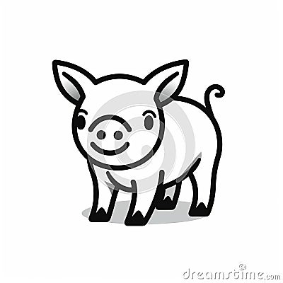 Eye-catching Black And White Pig Icon In Flawless Line Work Style Cartoon Illustration