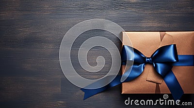 Eye-catching Blue Gift Box With Brown Ribbon For Father's Day Stock Photo