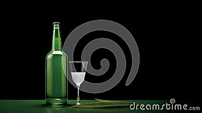 Eye-catching Green Bottle And Leaf: Minimal Retouching In Absinthe Culture Stock Photo