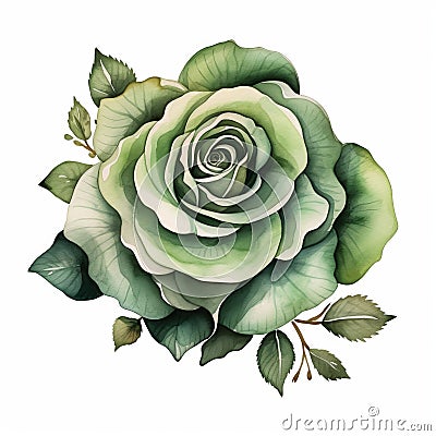Eye-catching Green Rose Illustration On White Background Cartoon Illustration