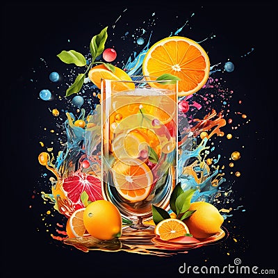 Eye-catching illustration of 'Citrus Sangria Sparkle' cocktail Cartoon Illustration