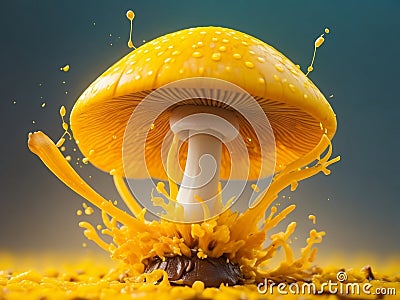 Beautiful big yellow mushroom and paint Background Stock Photo