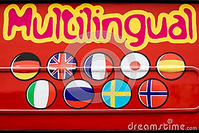 Eye-catching red Multilingual sign Stock Photo