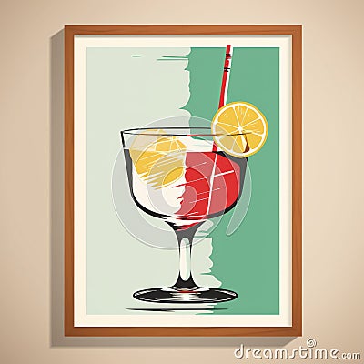 Eye-catching Retro Cocktail Illustration In Vibrant Colors Cartoon Illustration