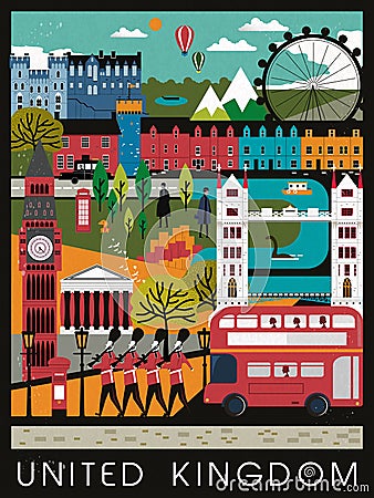 Eye-catching United Kingdom travel poster Vector Illustration