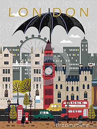 Eye-catching United Kingdom travel poster Vector Illustration