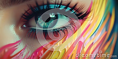 An eye with chromatic aberration close-up, in the style of a make-up tutorial Stock Photo