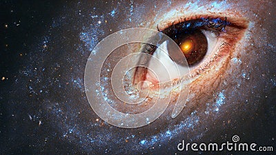The eye of the clairvoyant in space against the background of the starry sky, the galaxy in the pupil Stock Photo