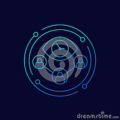 eye and clock, time tracking line vector icon Vector Illustration