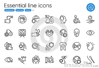 Eye, Coronavirus and Farsightedness line icons. For website, printing and application. Vector Vector Illustration