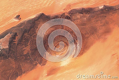 Eye of the desert geological structure of Rishat, satellite image, beauty of the desert Stock Photo