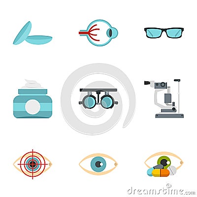 Eye diagnostic icons set, flat style Vector Illustration