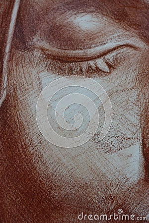 Eye drawing of a woman portrait pastels Cartoon Illustration