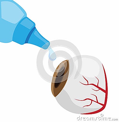 Eye drop treatment for irritation, conjunctivitis, redness and inflamation, icon in cartoon illustration vector Vector Illustration