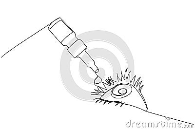 Eye drops, drip eye drops, artificial tear one line art. Continuous line drawing of pharmacy, healthcare, optical, drop Vector Illustration