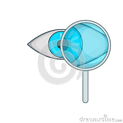 Eye exam and magnifying glass icon, cartoon style Vector Illustration