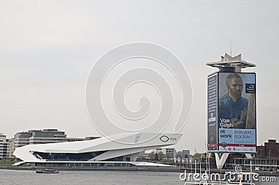 EYE Film Institute and Shell Oil tower, Amsterdam Editorial Stock Photo