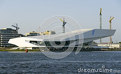 EYE Film Institute Netherlands seen across the river Het IJ, Amsterdam spring 2020 Editorial Stock Photo