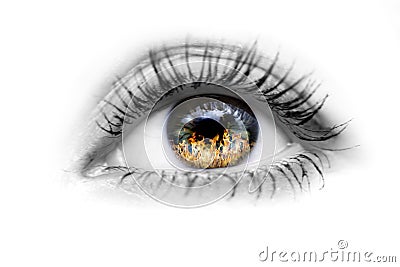 Eye with fire in the eyes Stock Photo