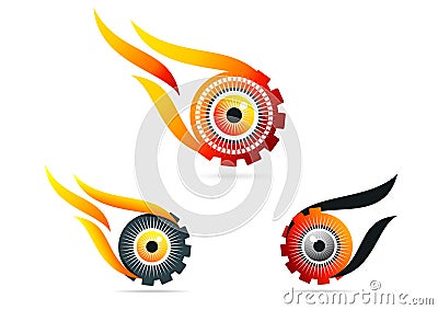 Eye,flame,gear,logo, technology,vision,wheel,care,symbol,icon,design,set Vector Illustration