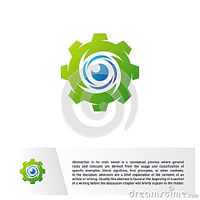 Eye with Gear Logo design vector template. Spiral Vision with Mechanic icon, Vortex, Circle. Colorful Icon Vector Illustration