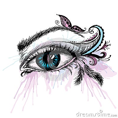 Eye hand drawn with doodle make up Vector Illustration