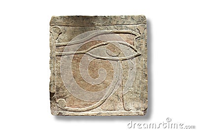 Eye of Horus, also known as wadjet, wedja or Udjat. Polychromatic Sandstone relief Editorial Stock Photo